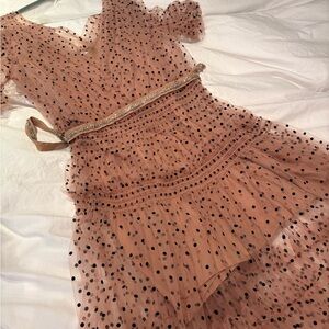 Self-Portrait Blush Pink Mesh Maxi Dress with Black Polka Dots